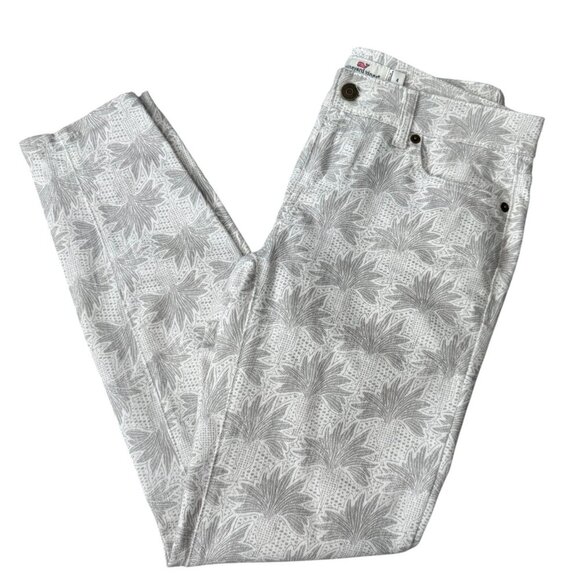 Vineyard Vines White Flower Eyelet Printed Skinny Jeans Stretch Denim Womens 4 - Picture 1 of 8